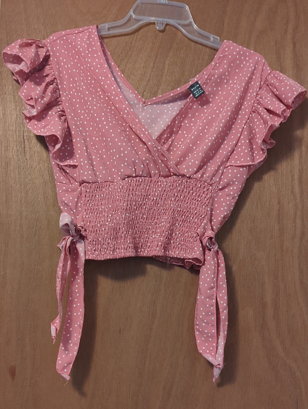 Smocked Pink Polka Dot Ruffle Crop Top
